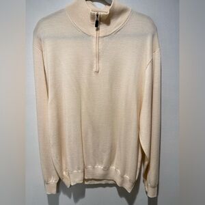 Jos A Bank 100% Merino Wool Cream Quarter Zip Sweater Size XL